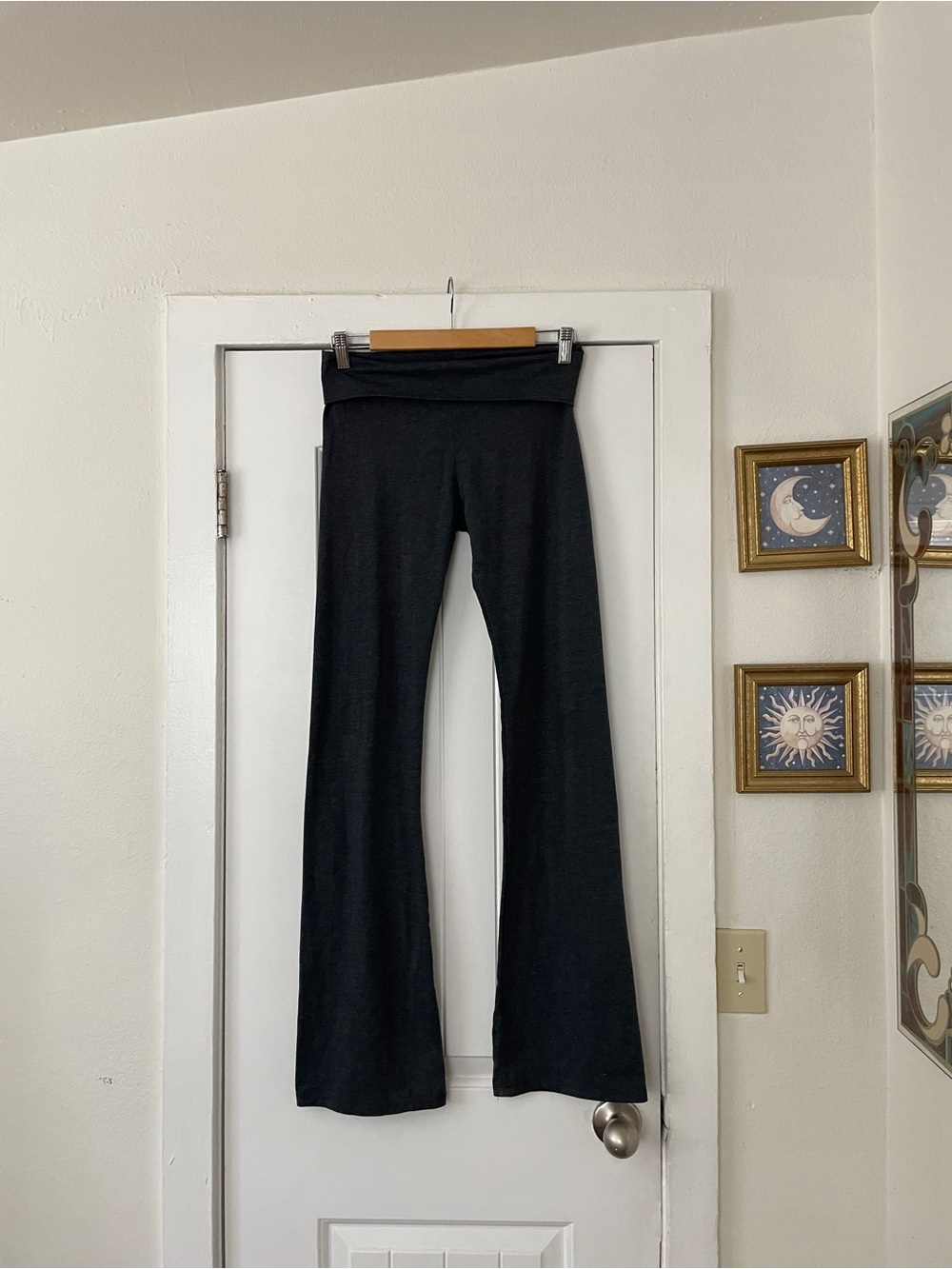 Y2K A Heaven Gray Fold-Over Waist Yoga Pants 92% cotton Size M Flare Casual Gym